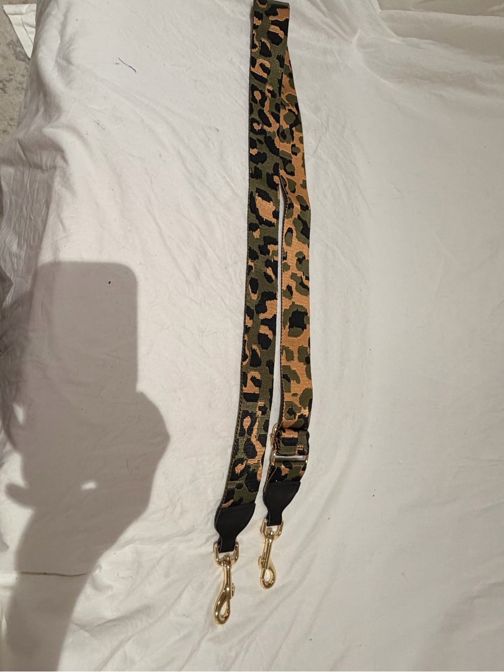 Leopard Print Adjustable Bag Strap in Green and Brown with Gold Hardware